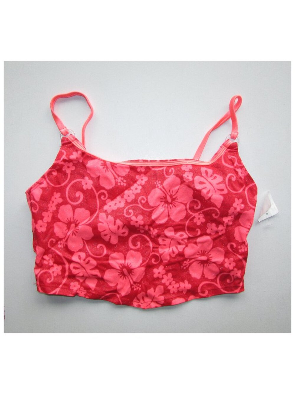 Pool Party Coral Red Metallic Cami Bikini Top - L - NEW
